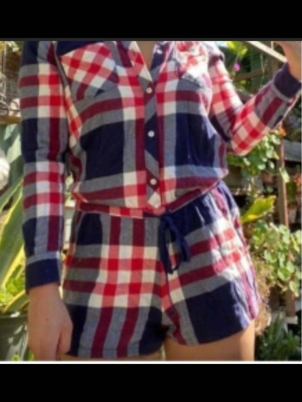 Aerie Nwt Red, Navy & White Plaid Button-Up Romper
